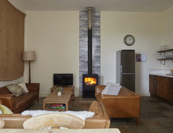Lounge with woodburning stove